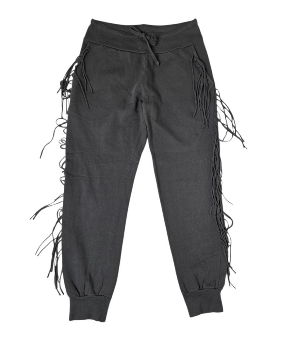 KITTENISH Fringe Cropped Jogger Pants XS Gray Western Boho Drawstring Sweatpants
